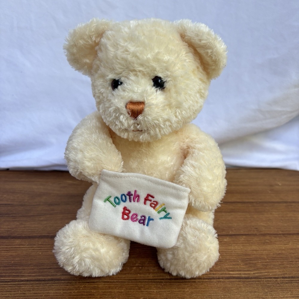 Tooth Fairy Bear Plush Stuffed Animal Holds Tooth Pillow Cream Teddy